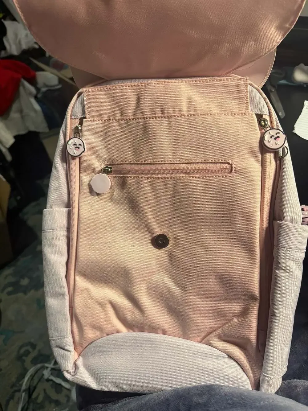 LISINUO Pink Cat Ear School Backpack with Bow and Keychain, Size M